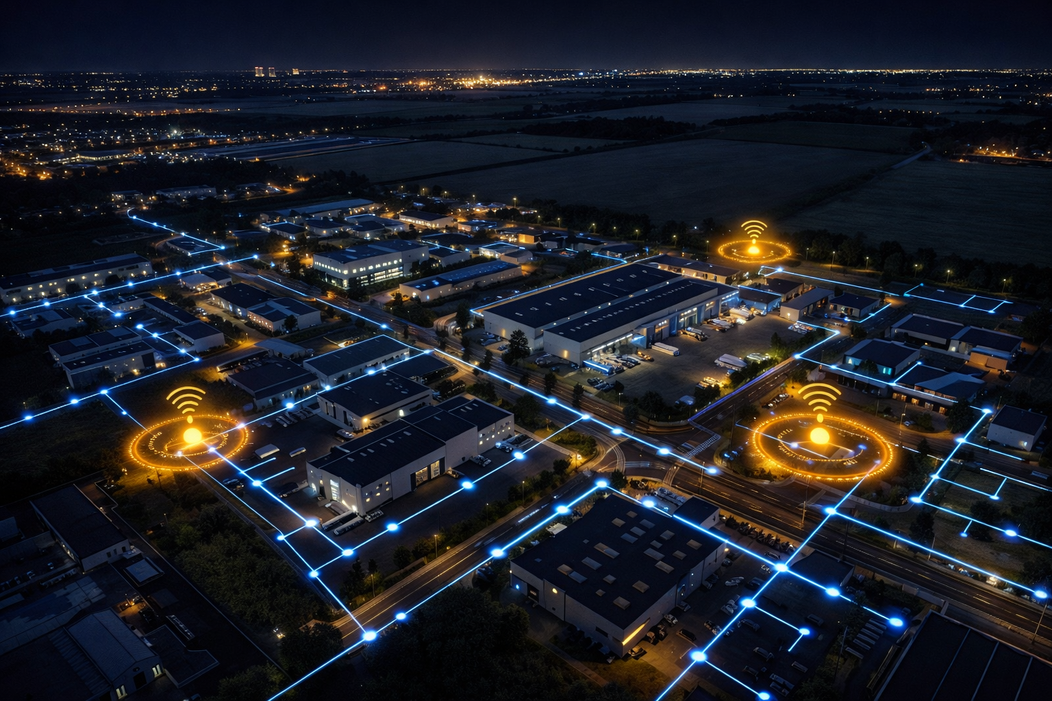 Zone industrielle de nuit instrumentée par PolluScan